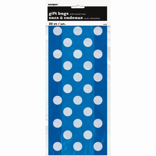 Royal Blue Dots Cellophane Bags, 20Ct