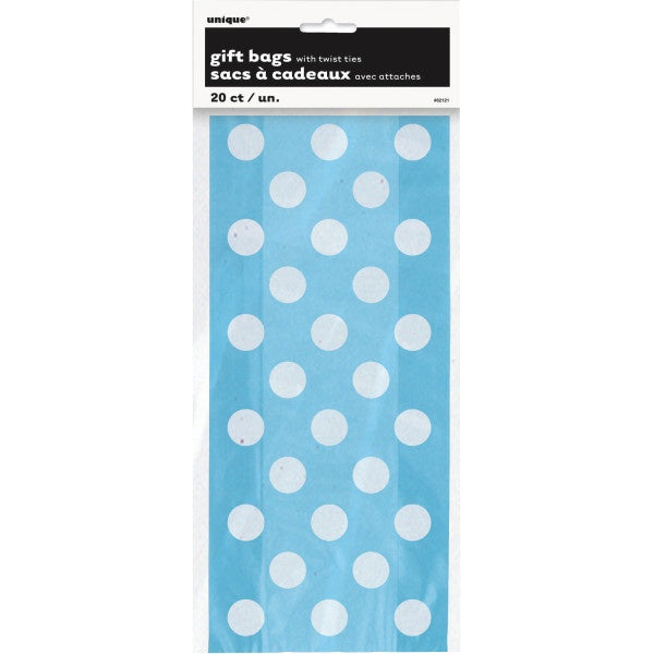 Powder Blue Dots Cellophane Bags, 20Ct