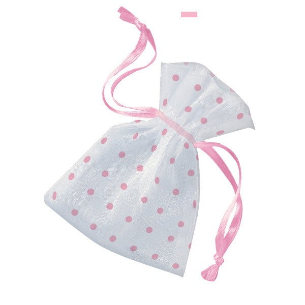 Organza Bags With Pink Dots - 6Pk