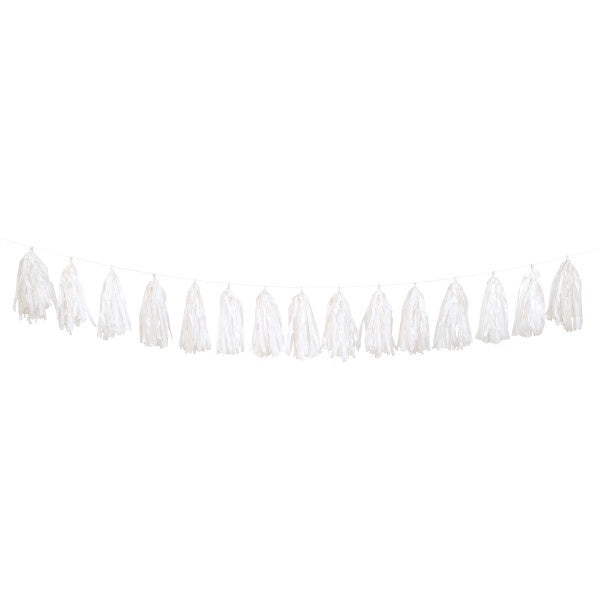 White Tissue Tassel Garland, 9 Ft