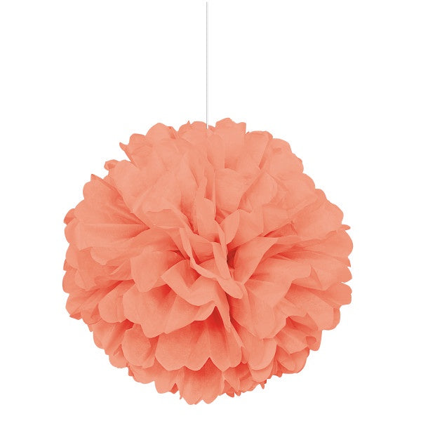 Coral Solid 16" Hanging Tissue Pom Pom