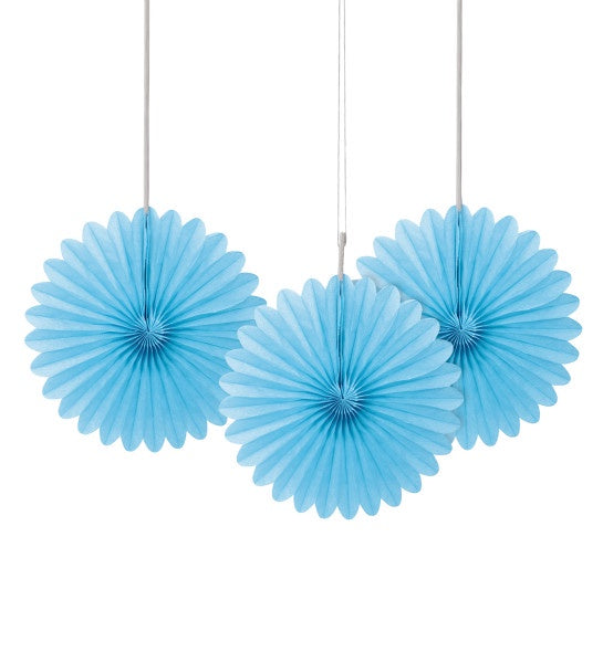 6" Decorative Paper Fans, 3Ct - Powder Blue