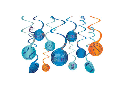 Birthday Baller Spiral Decorations-12Pcs