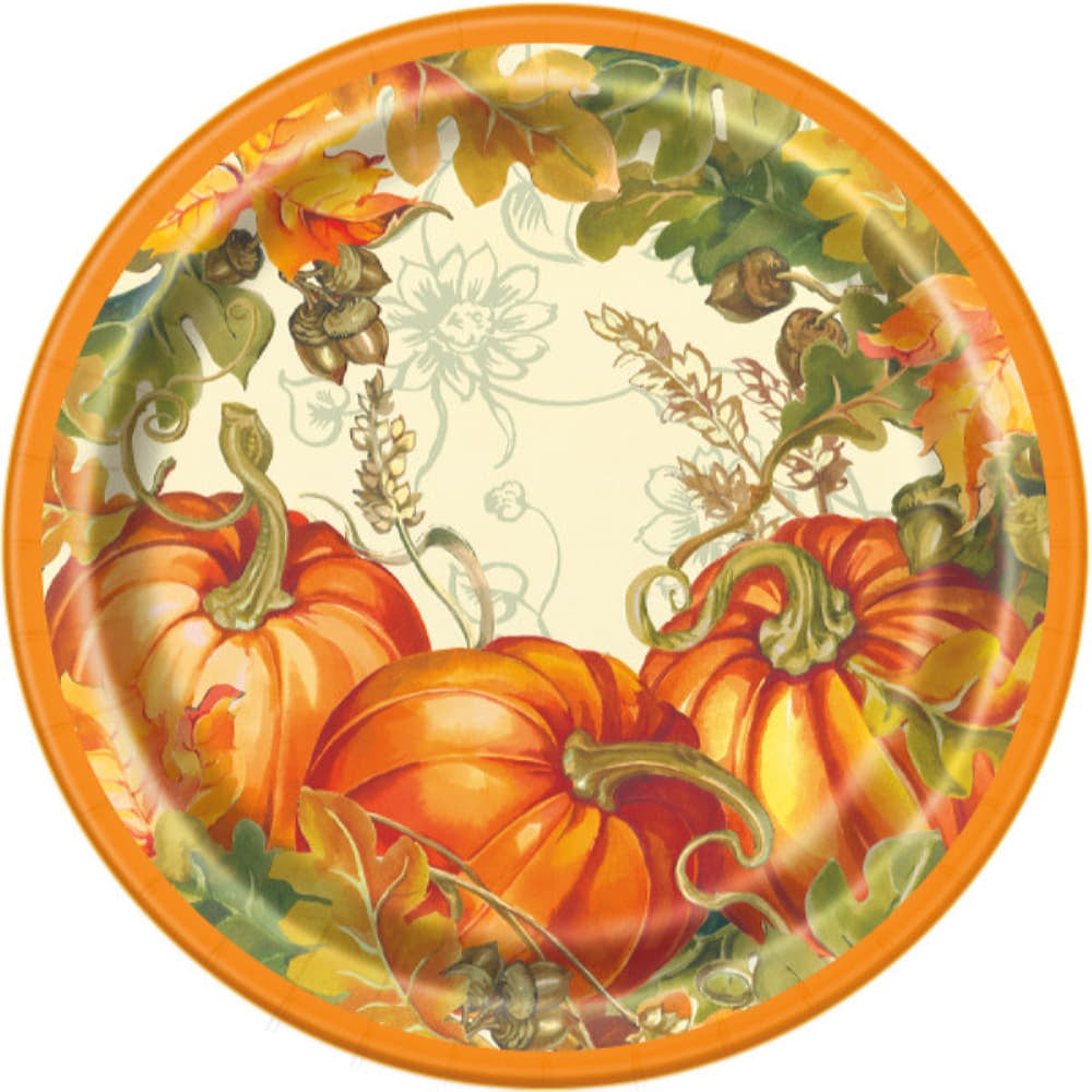 Traditional Thanksgiving Round 7" Dessert Plates, 8Ct