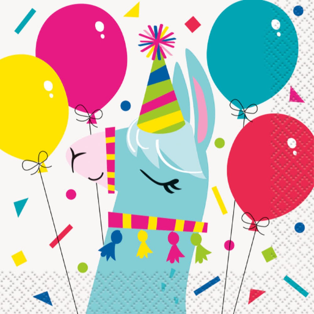 Llama Birthday Beverage Napkins, 16Ct