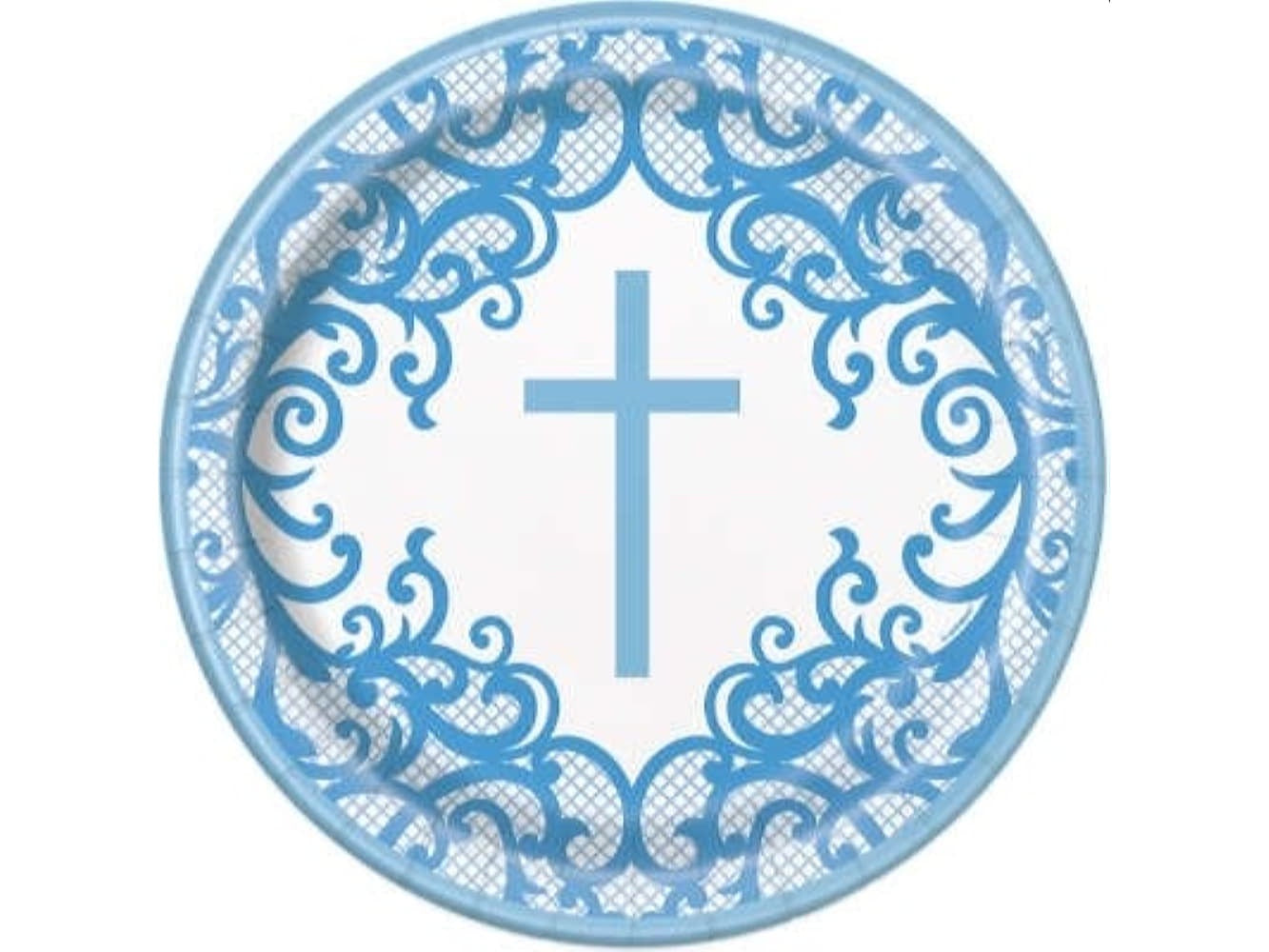 Fancy Blue Cross 9In Plates, 8Ct