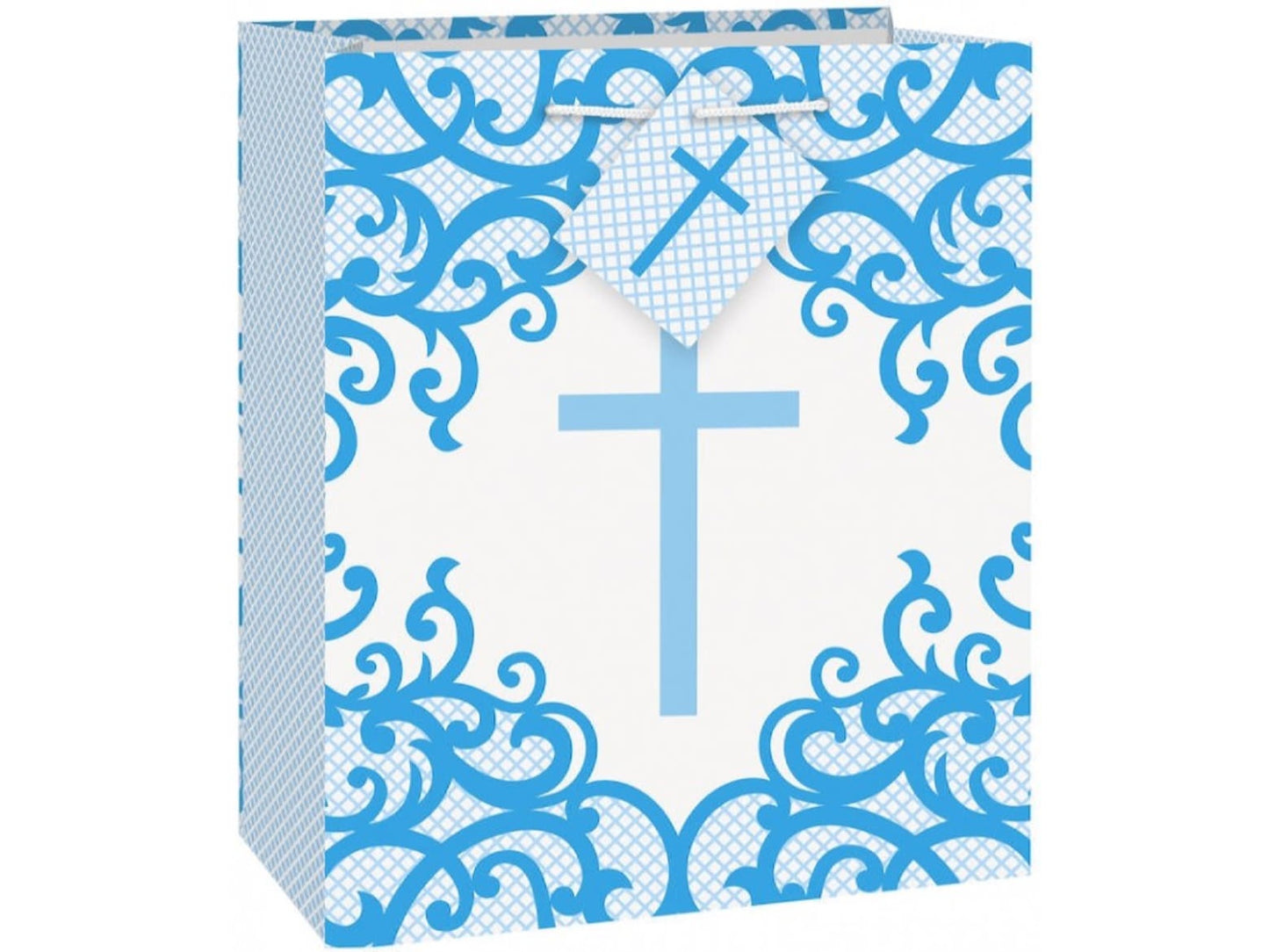 Fancy Blue Cross Medium Gift Bag, 12Ct