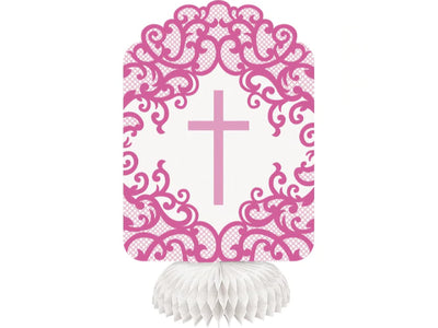 Fancy Pink Cross Honeycomb Decorations 8"H 3Ct