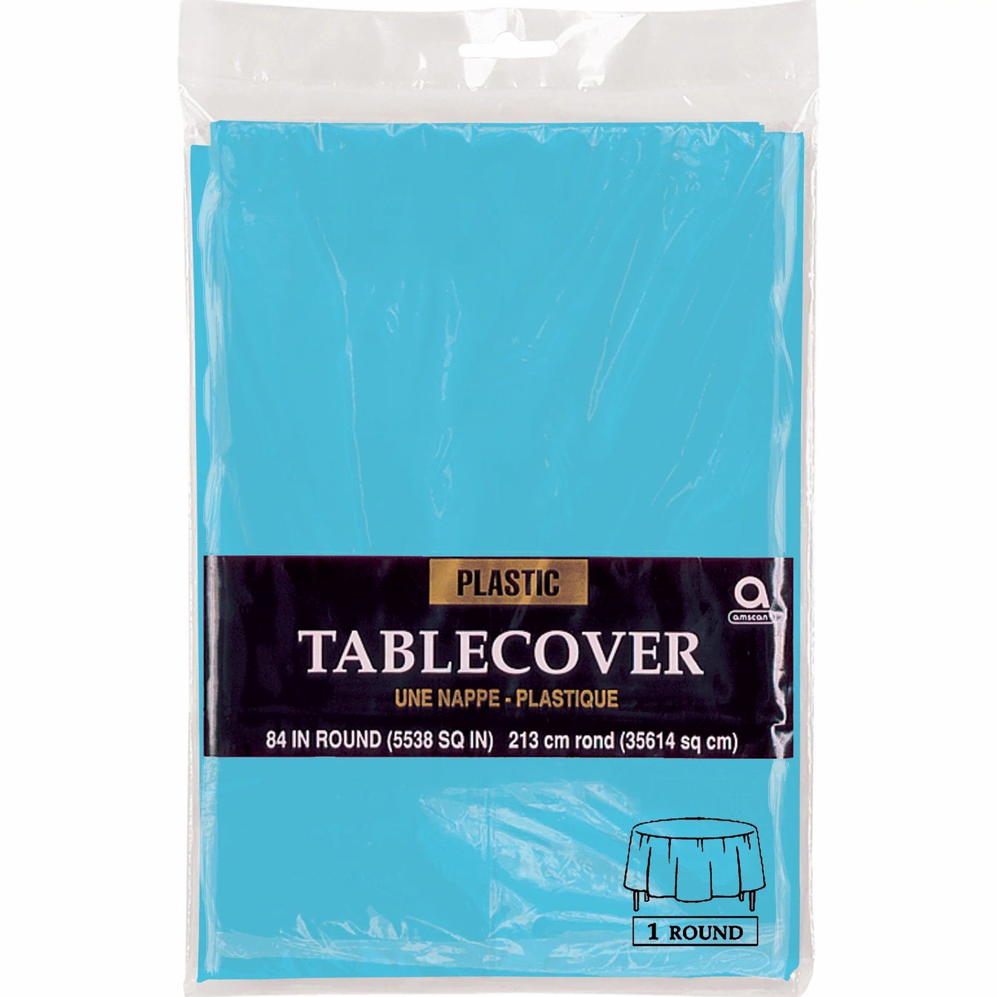 Plastic Round Tablecover - Caribbean Blue