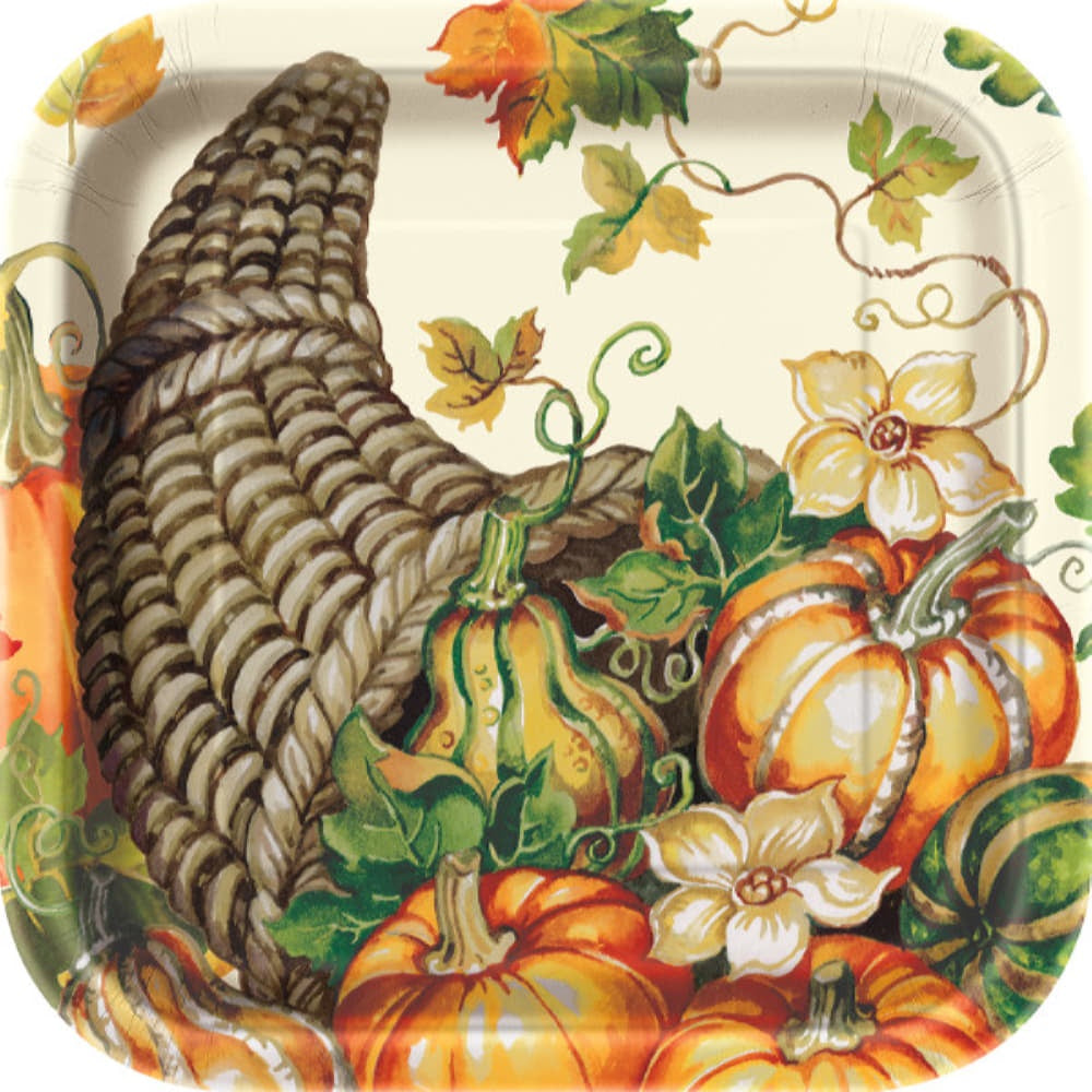 Harvest Pumpkins Square 9" Dinner Plates, 8Ct