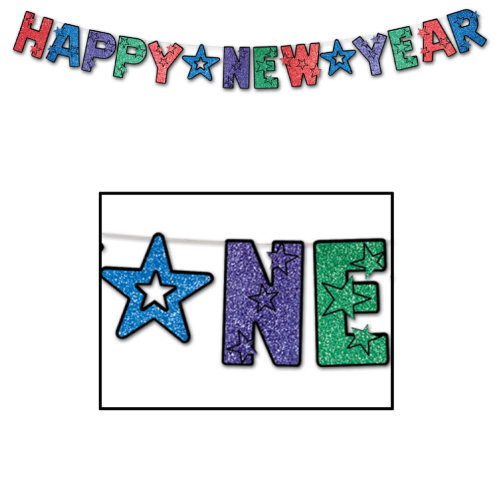 Glittered Happy New Year Banner