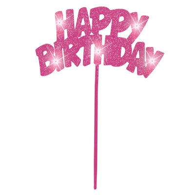 Pink Happy Birthday Flashing Pick Decoration