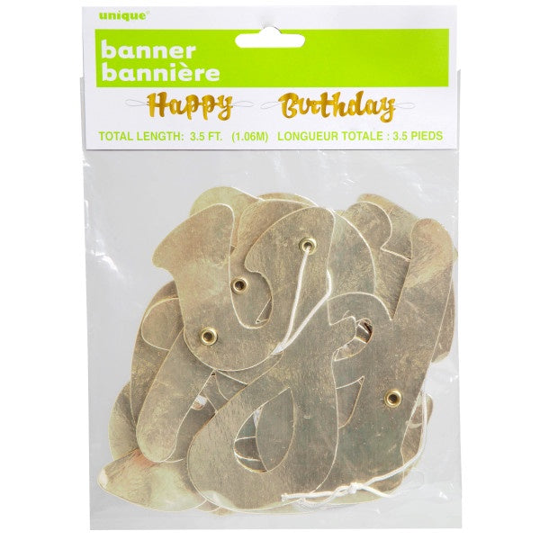 Gold Script "Happy Birthday" Banner