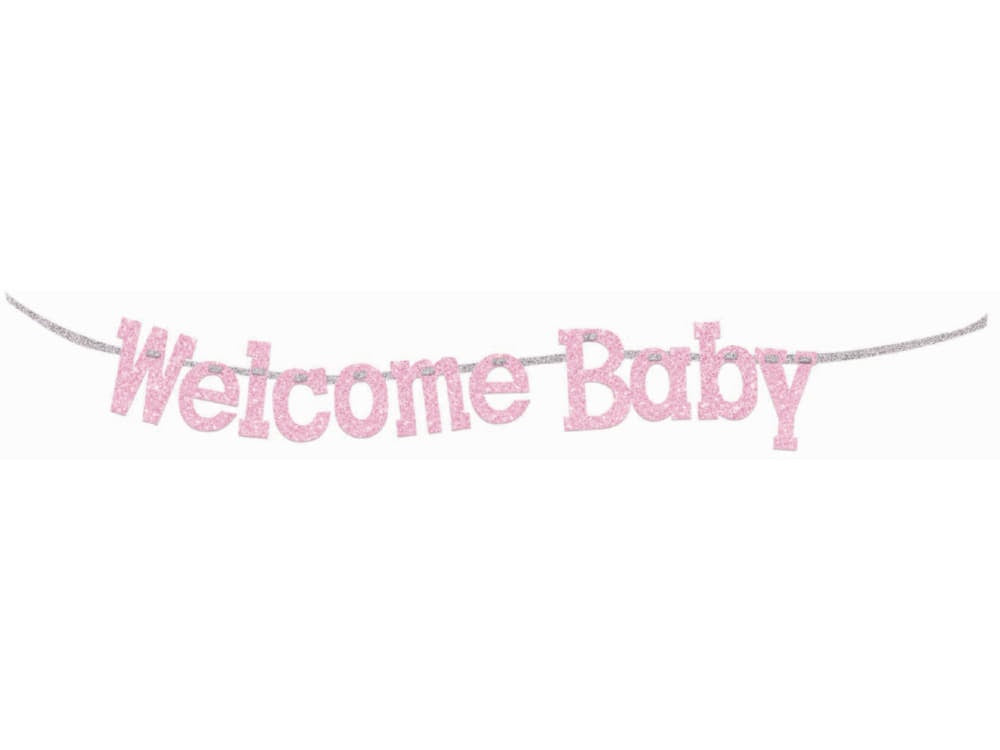 7In Welcome Baby Banner-Light Pink