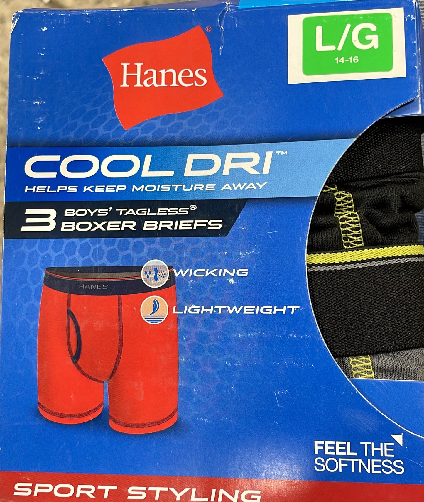 Hanes Cool Dri Boys’ Tagless Boxer Briefs – Large (14–16)
