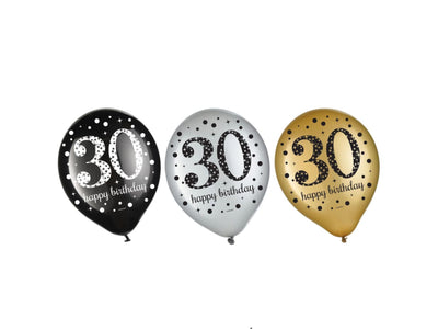12In Sparkling Celebration 30Th Latex Balloons-15Ct