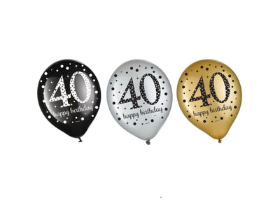 12In Sparkling Celebration 40Th Latex Balloons-15Ct