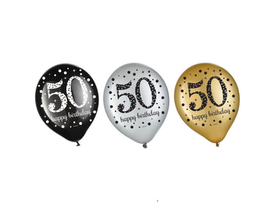 12In Sparkling Celebration 50Th Latex Balloons-15Ct