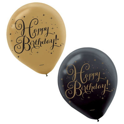 Happy Birthday Black&Gold Latex - 15Pk
