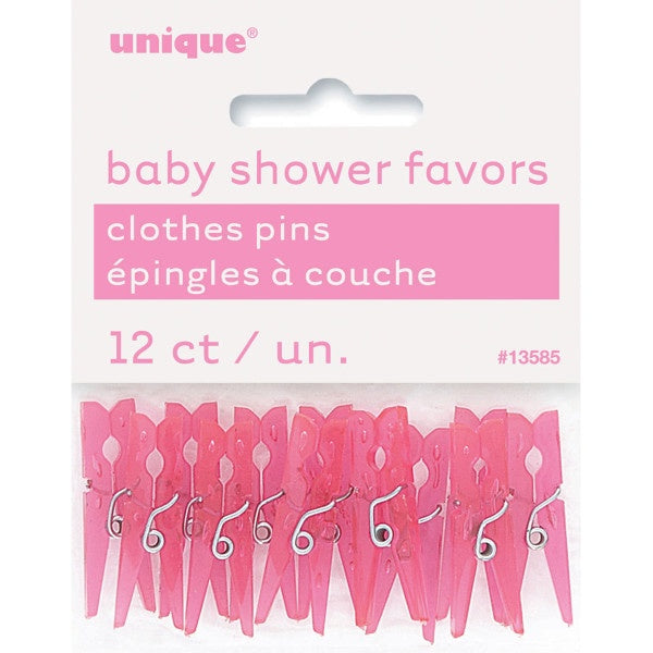 Pink Clothes Pin Favors - 12Ct