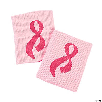 Pink Ribbon Cotton Wristbands, 6"