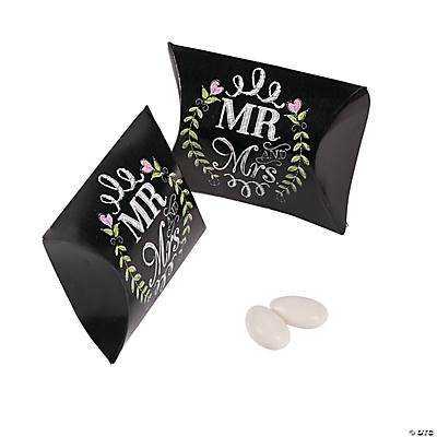 Mr & Mrs Chalkboard Pillow Boxes, 24Pc