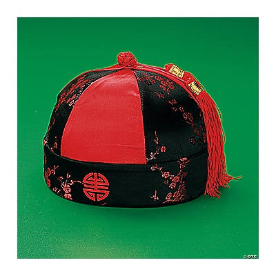 Red Mandarin Hat With Tassels