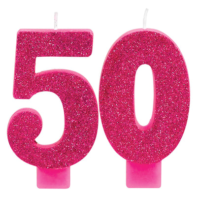 Pink And Gold Milestone 50 Numeral Candles