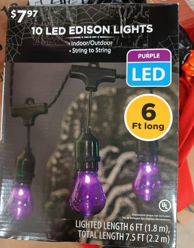 10 Led Edison Lights indoor/outdoor Purple 6 ft long