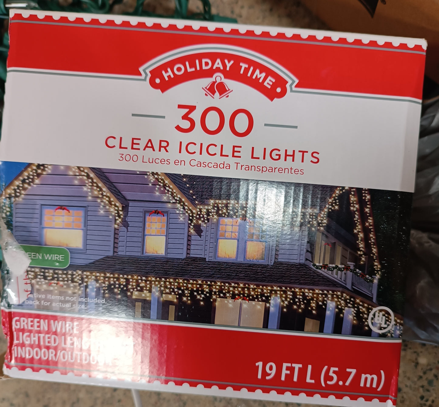 300 Clear Icicle Lights Green Wire 18FT