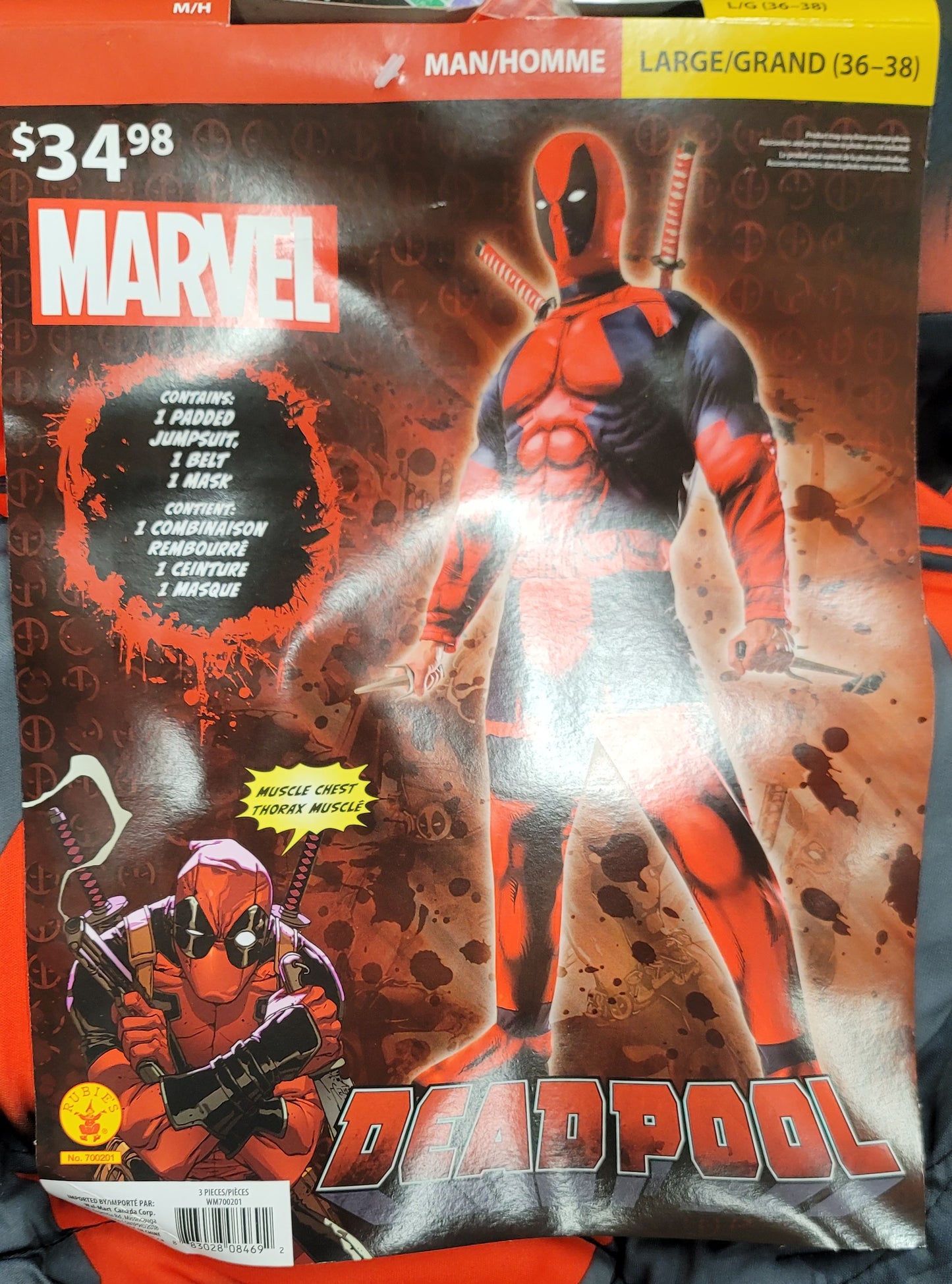 Marvel Deadpool Man Large 36-38
