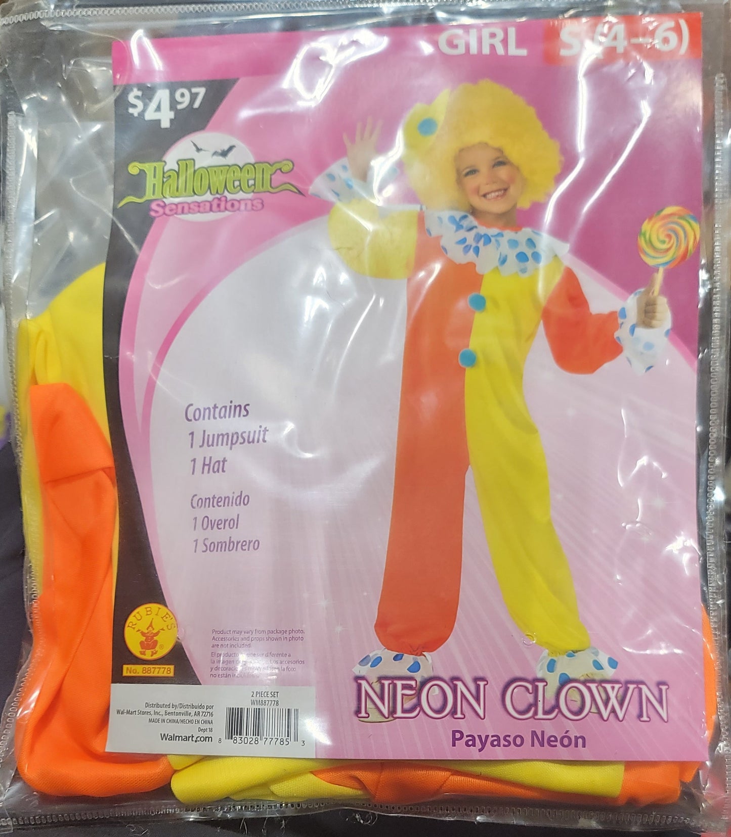 Neon Clown Girl Costume S (4-6)