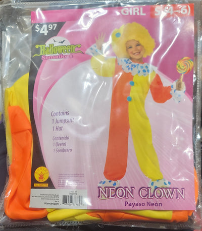 Neon Clown Girl Costume S (4-6)