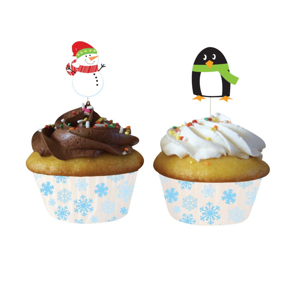 Baking Cups With Picks - Penguin&Snowman
