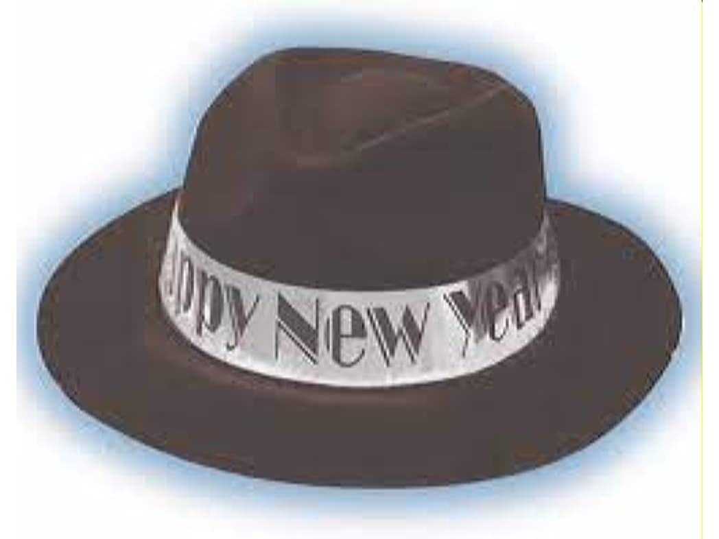 Black Velour Fedora With Happy New Year Band, 36/Pk