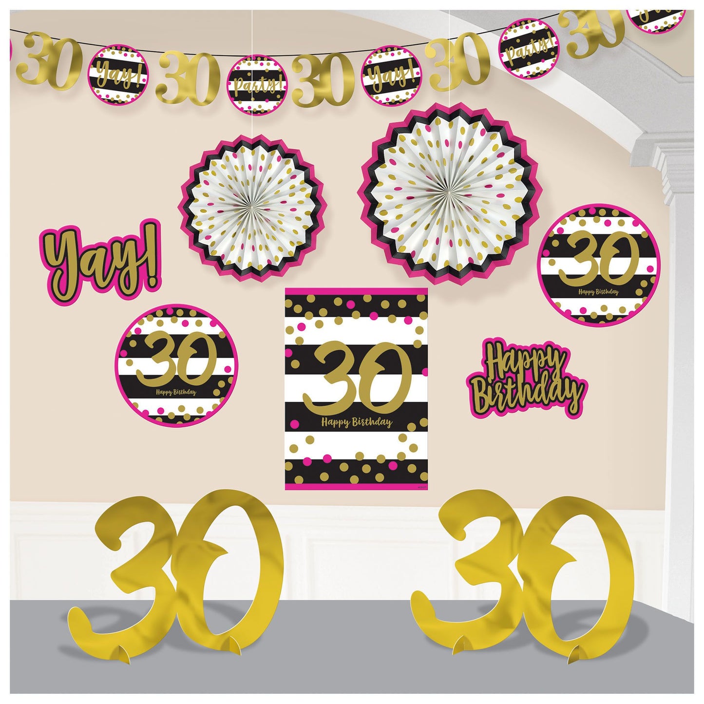 Pink And Gold Milestone 30 Room Decorating Kit