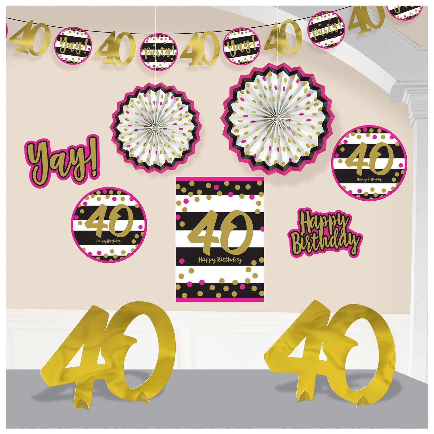 Pink And Gold Milestone 40 Room Decorating Kit