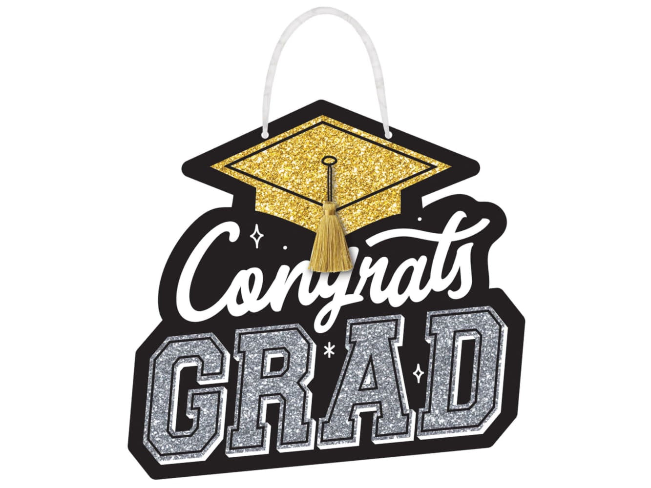 Congrats Grad Glitter Sign, 11 1/2" X 10 3/4"