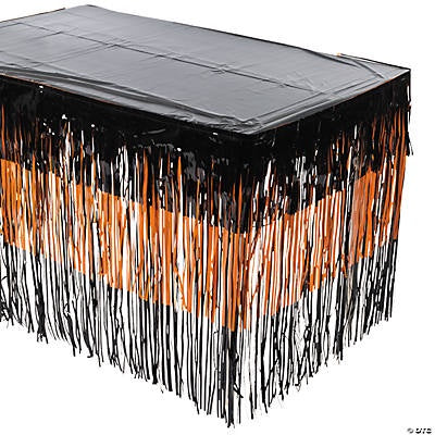 Orange & Black Halloween Fringe Plastic Table Skirt