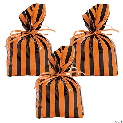 Black & Orange Striped Cello Bags, 5" X 3 1/2" X 11"