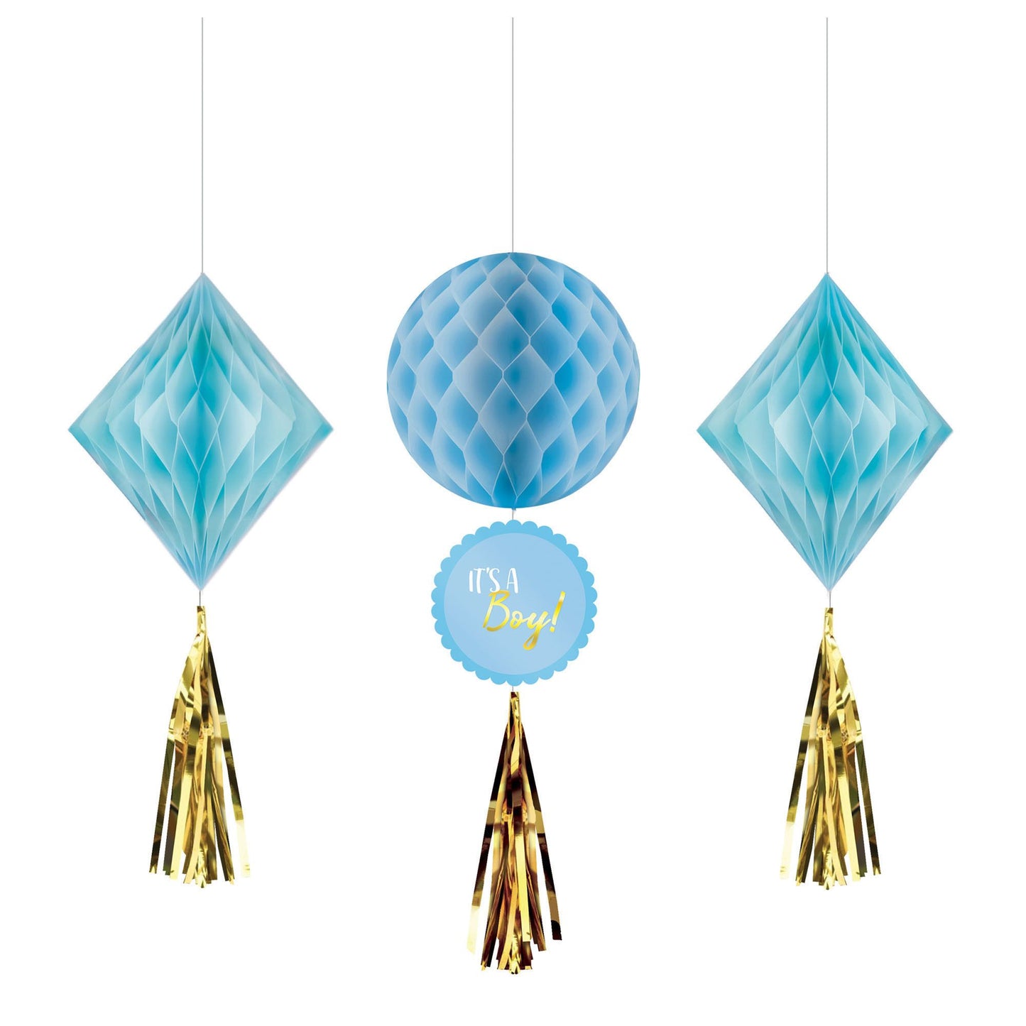 Its A Boy Honeycomb Decorations - 3Pk