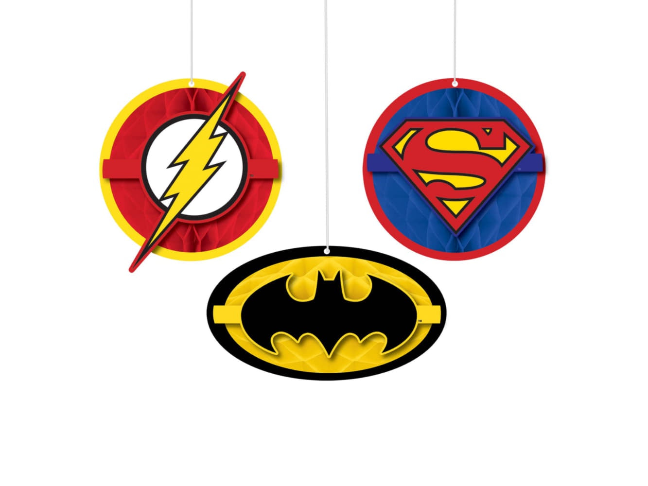 Justice League Honeycomb Decorations, 3 9/10", 5 1/2"