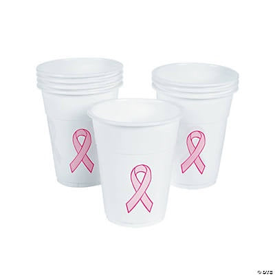 16 Oz Pink Ribbon Plastic Cups, 25 ct