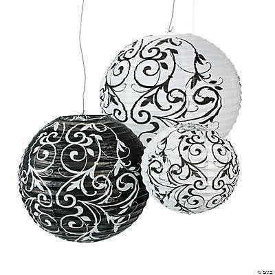 Black And White Paper Lanterns, 9Pc