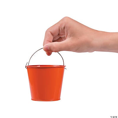 3" Mini Orange Metal Pails With Handles