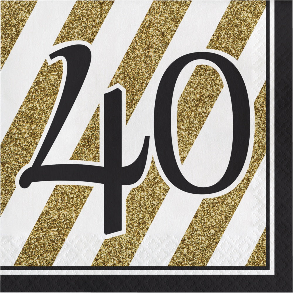 Black&Gold Lunch Napkins - 40Th/Disc