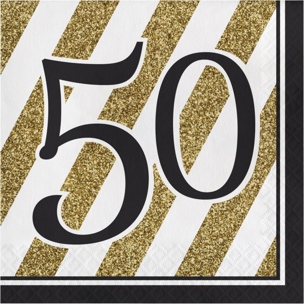 Black & Gold Lunch Napkins - 50Th