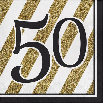 Black & Gold Lunch Napkins - 50Th