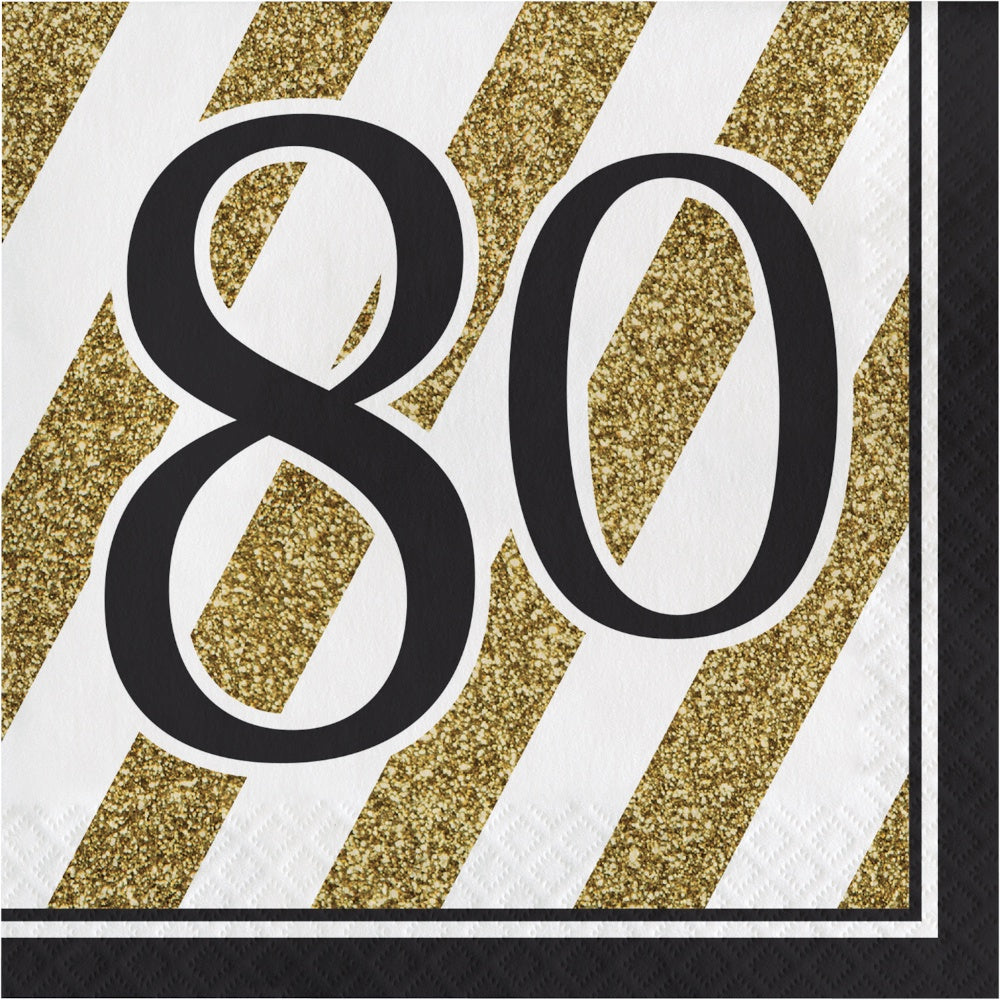 Black&Gold Lunch Napkins - 80Th/Disc