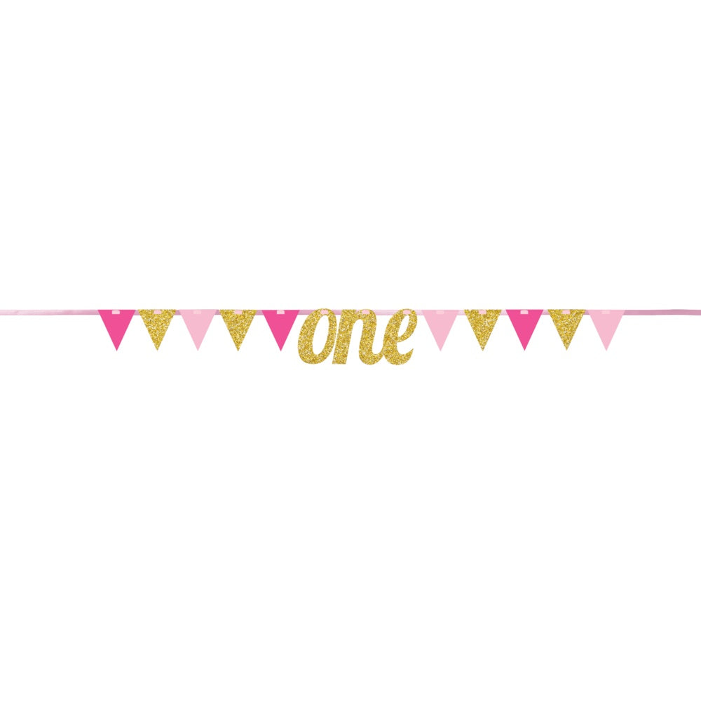 Pink One Glitter Banner